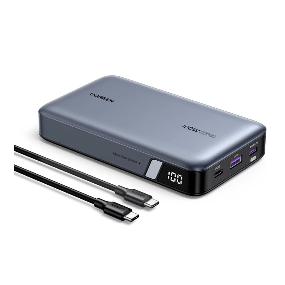 Power Bank Ugreen 20000mAh 100W PB720 con 3 puertos USB-C PD3.0, carga rápida, pantalla digital, negro